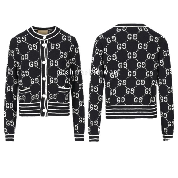 GUCCI 🙌 GG Supreme Logo Cardigan Sweater Black Ivory White Cotton XS - Picture 4 of 16